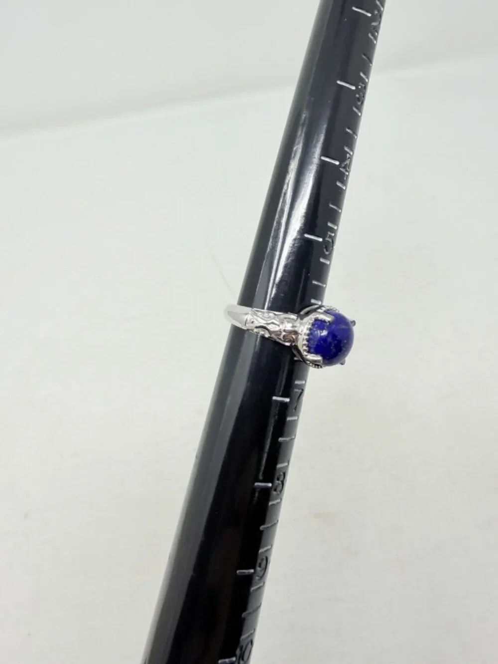 Shop LC Lapis Lazuli Platinum Bond Brass Engraved Solitaire Size‎ 6 Ring 5545